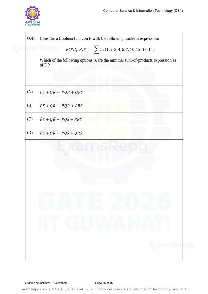 GATE CS 2026 question paper, GATE 2026, Computer Science and Information Technology Session 1, page 36 of 46
