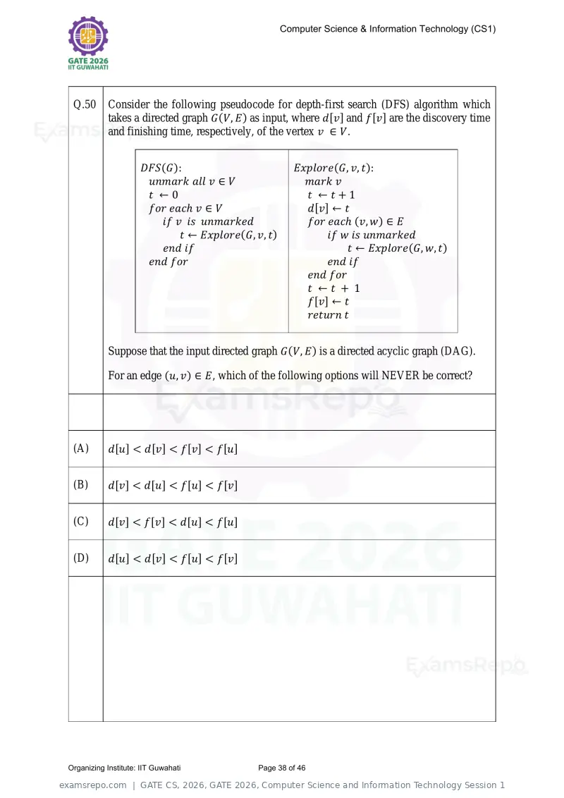 GATE CS 2026 question paper, GATE 2026, Computer Science and Information Technology Session 1, page 38 of 46