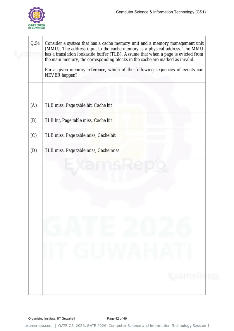 GATE CS 2026 question paper, GATE 2026, Computer Science and Information Technology Session 1, page 42 of 46