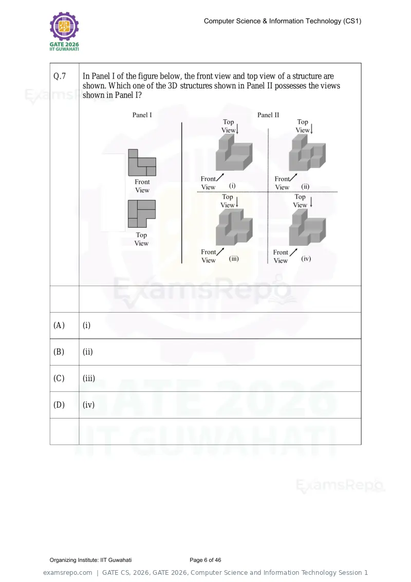 GATE CS 2026 question paper, GATE 2026, Computer Science and Information Technology Session 1, page 6 of 46