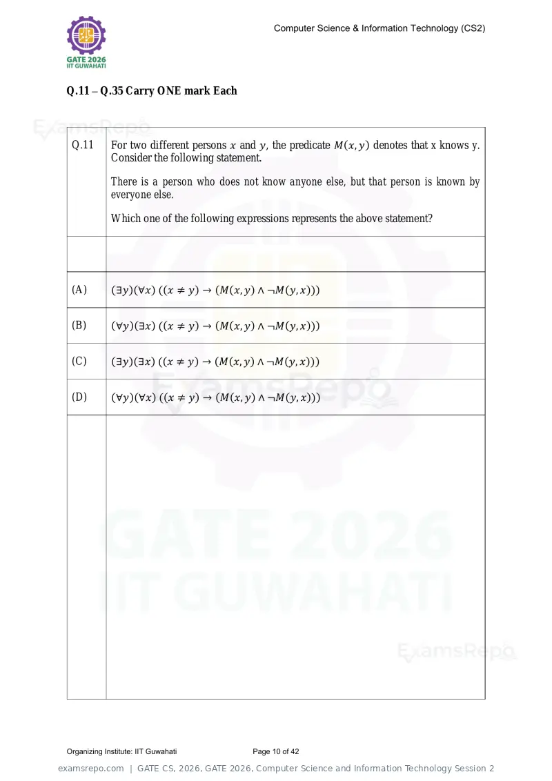 GATE CS 2026 question paper, GATE 2026, Computer Science and Information Technology Session 2, page 10 of 42