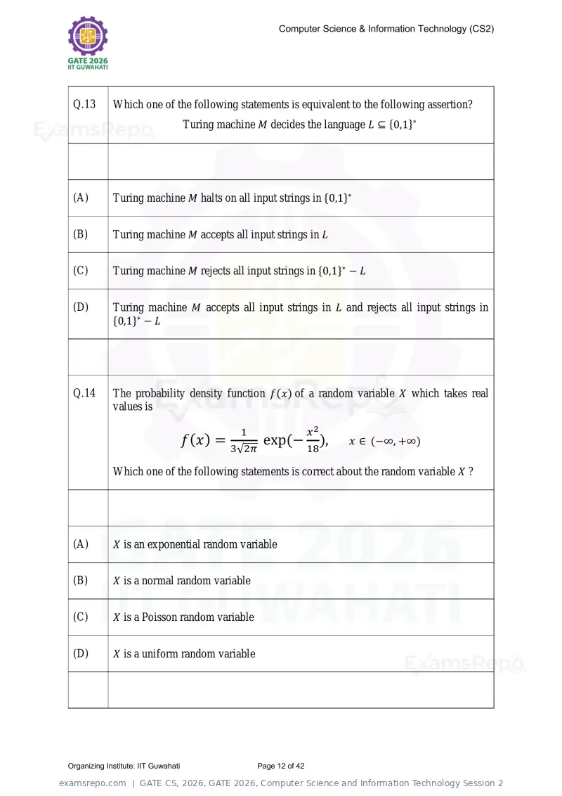 GATE CS 2026 question paper, GATE 2026, Computer Science and Information Technology Session 2, page 12 of 42