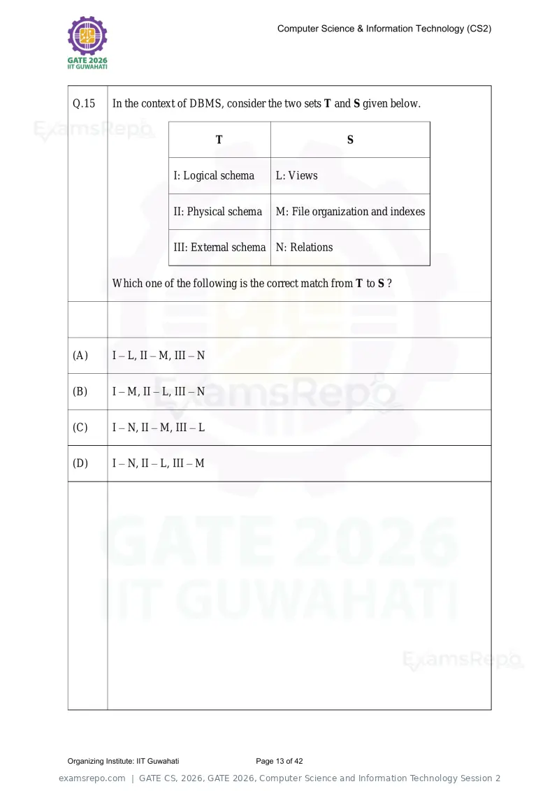 GATE CS 2026 question paper, GATE 2026, Computer Science and Information Technology Session 2, page 13 of 42