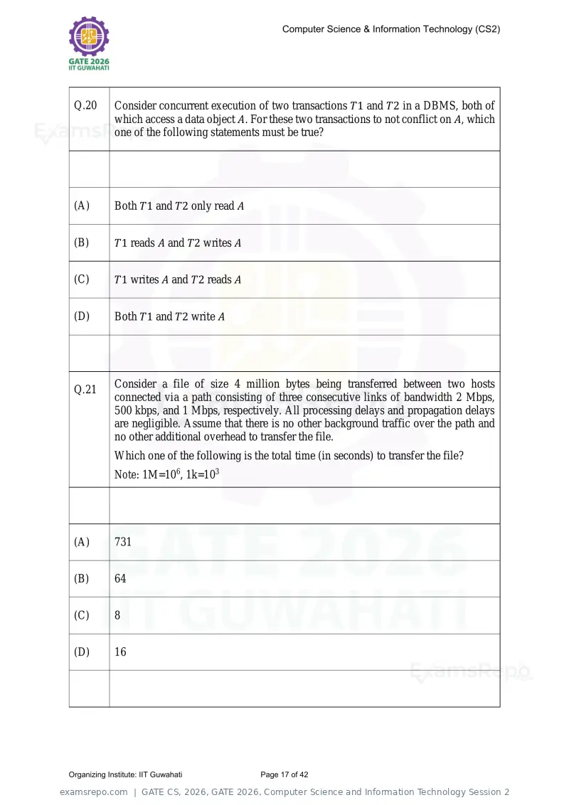 GATE CS 2026 question paper, GATE 2026, Computer Science and Information Technology Session 2, page 17 of 42