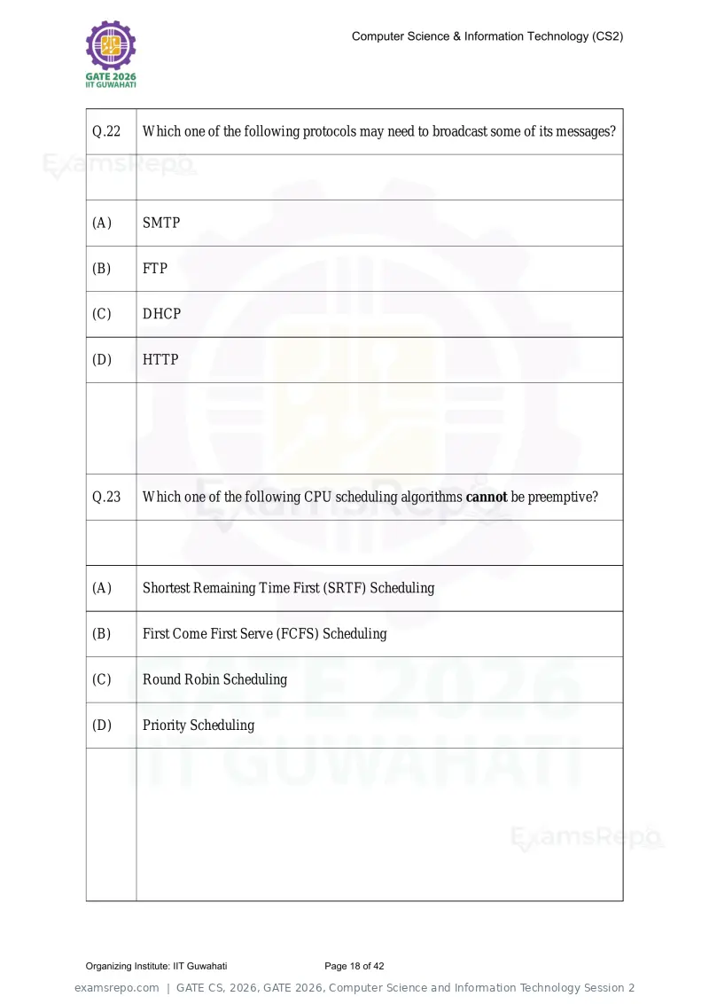 GATE CS 2026 question paper, GATE 2026, Computer Science and Information Technology Session 2, page 18 of 42