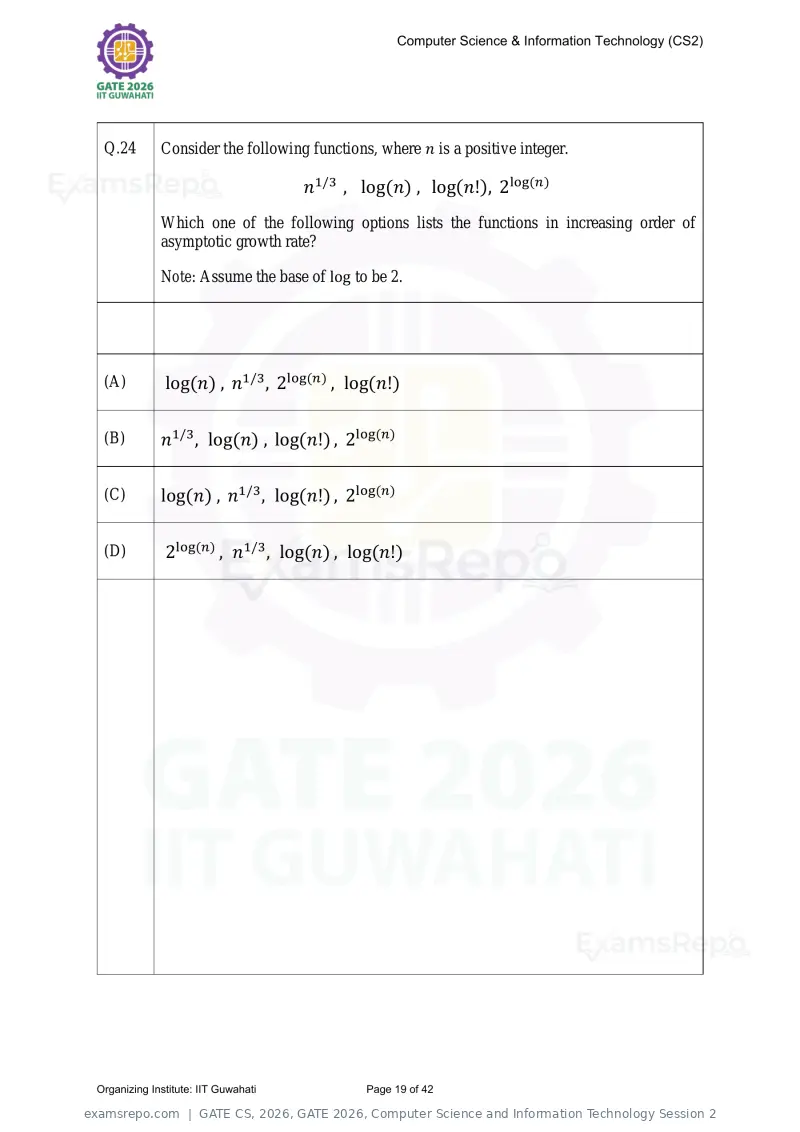 GATE CS 2026 question paper, GATE 2026, Computer Science and Information Technology Session 2, page 19 of 42