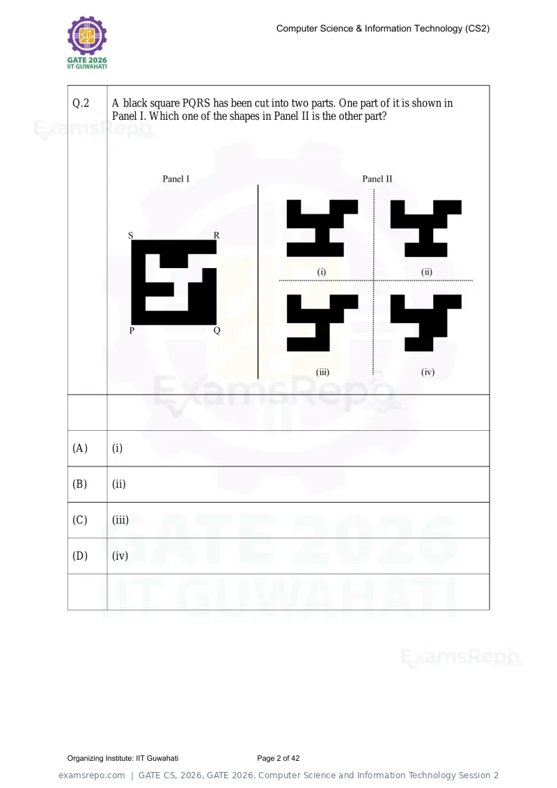 GATE CS 2026 question paper, GATE 2026, Computer Science and Information Technology Session 2, page 2 of 42