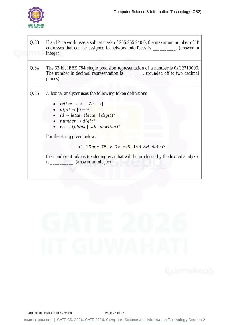 GATE CS 2026 question paper, GATE 2026, Computer Science and Information Technology Session 2, page 23 of 42