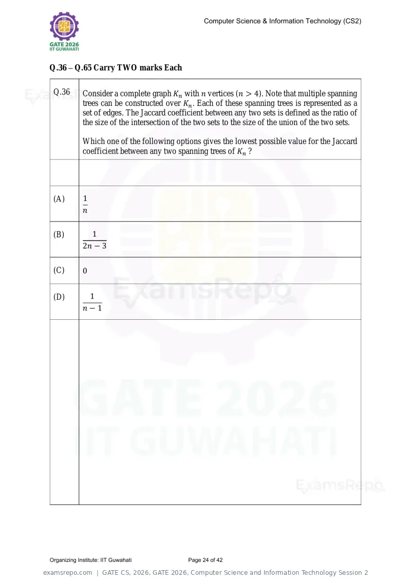 GATE CS 2026 question paper, GATE 2026, Computer Science and Information Technology Session 2, page 24 of 42