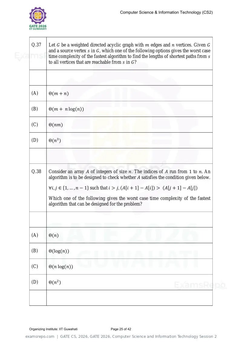 GATE CS 2026 question paper, GATE 2026, Computer Science and Information Technology Session 2, page 25 of 42