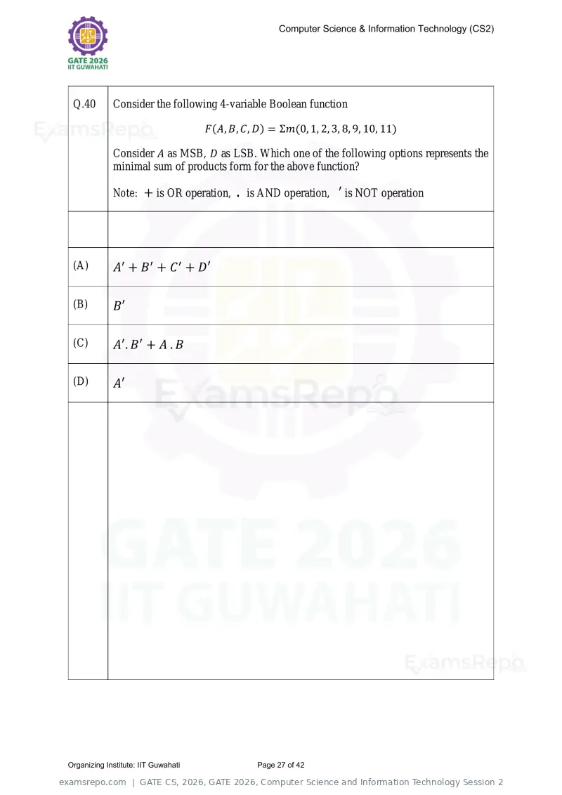 GATE CS 2026 question paper, GATE 2026, Computer Science and Information Technology Session 2, page 27 of 42