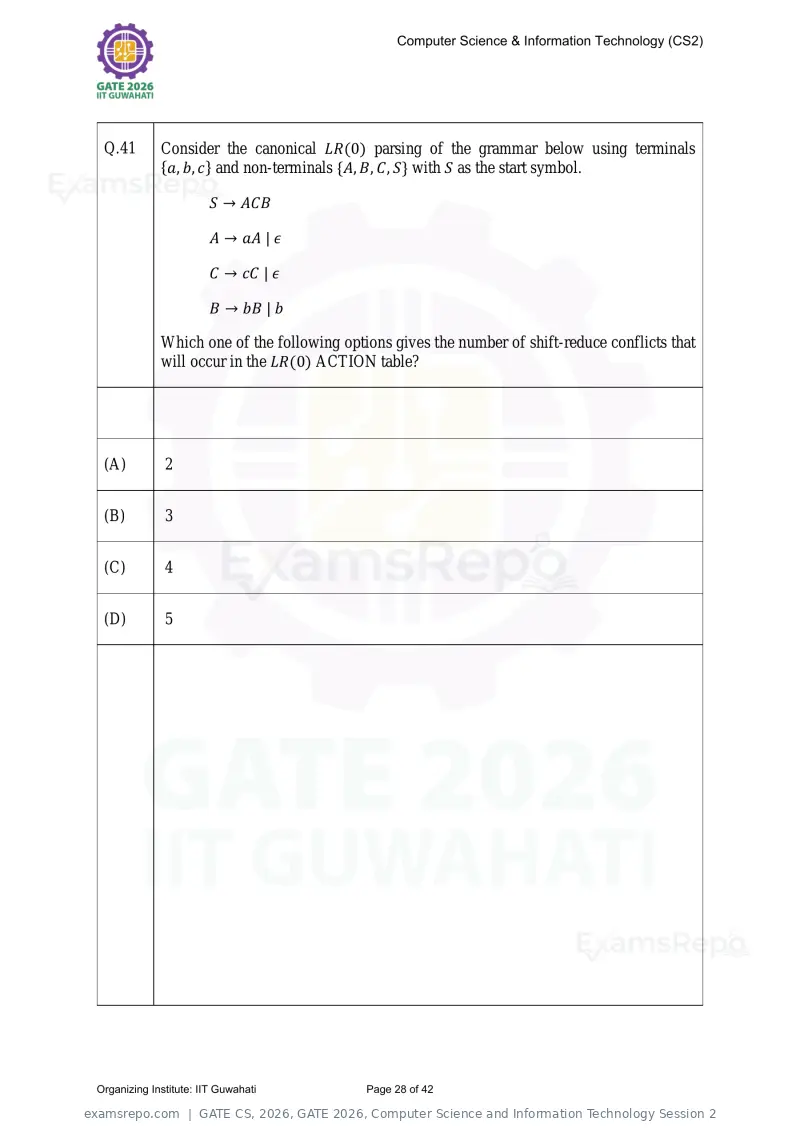 GATE CS 2026 question paper, GATE 2026, Computer Science and Information Technology Session 2, page 28 of 42