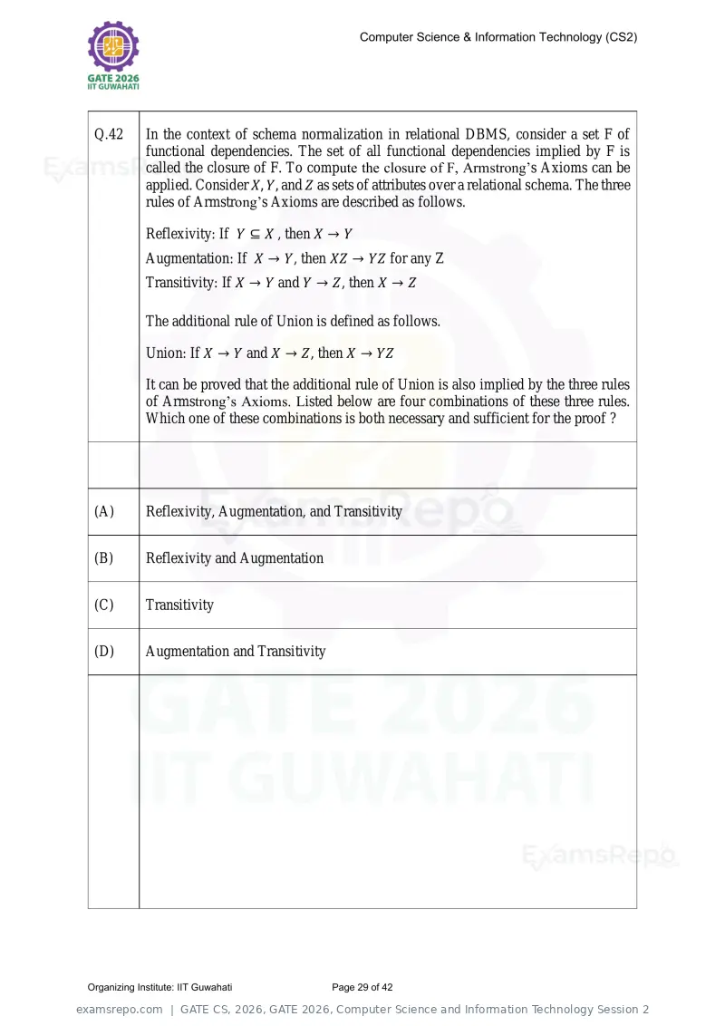 GATE CS 2026 question paper, GATE 2026, Computer Science and Information Technology Session 2, page 29 of 42
