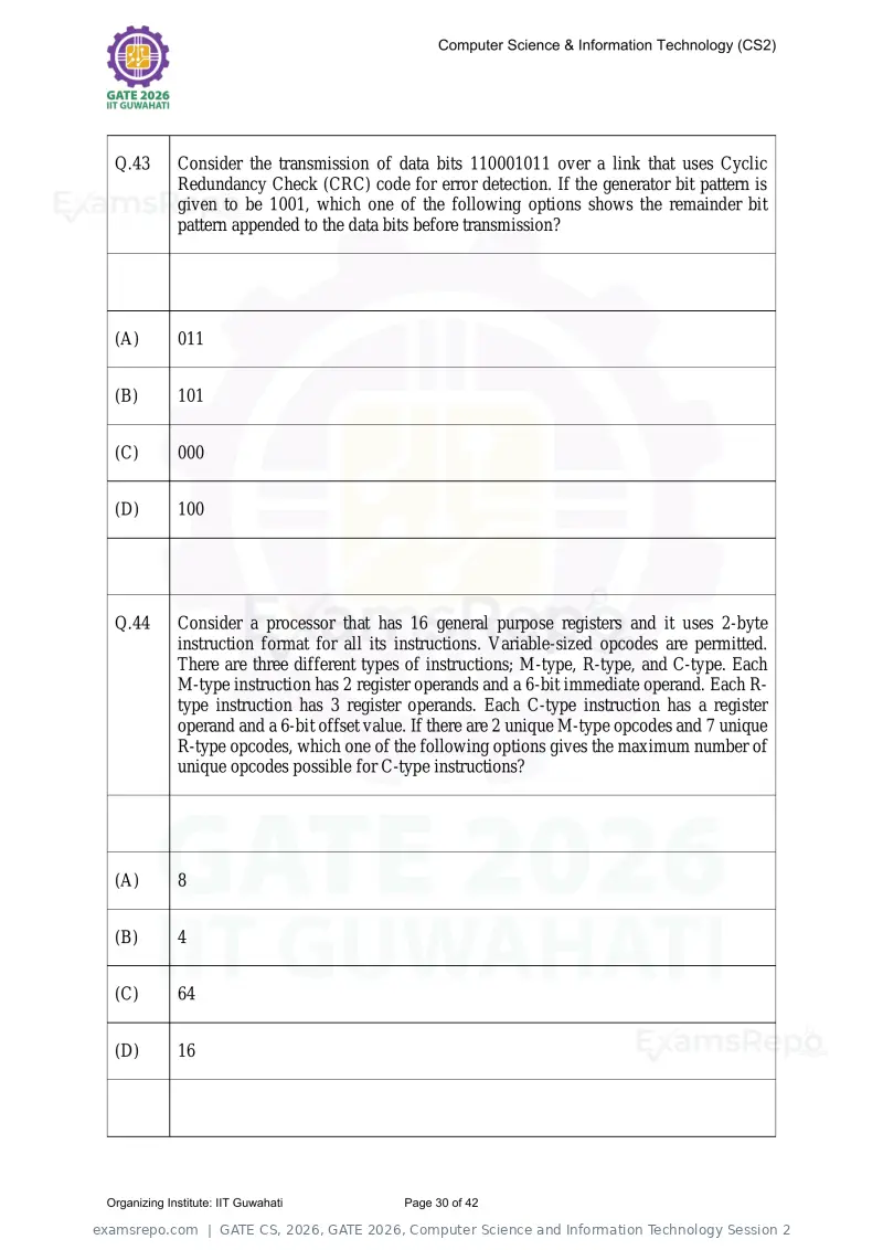 GATE CS 2026 question paper, GATE 2026, Computer Science and Information Technology Session 2, page 30 of 42
