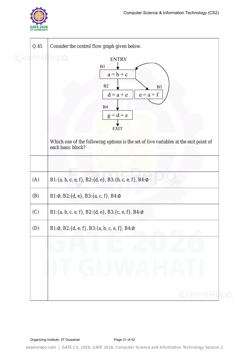 GATE CS 2026 question paper, GATE 2026, Computer Science and Information Technology Session 2, page 31 of 42