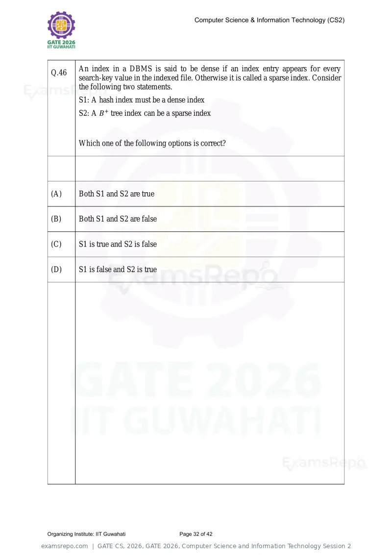 GATE CS 2026 question paper, GATE 2026, Computer Science and Information Technology Session 2, page 32 of 42