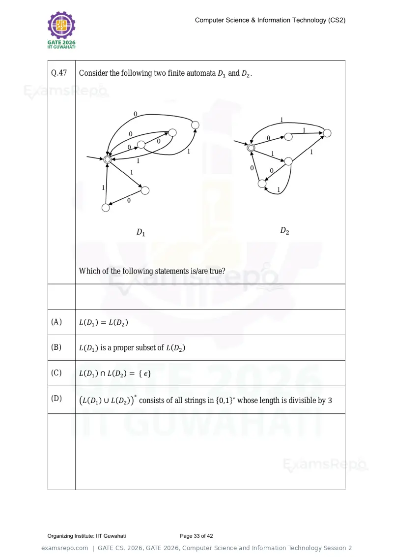GATE CS 2026 question paper, GATE 2026, Computer Science and Information Technology Session 2, page 33 of 42