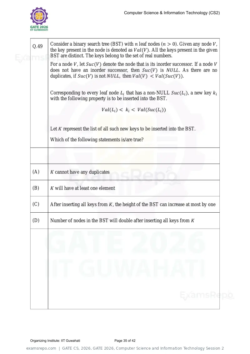 GATE CS 2026 question paper, GATE 2026, Computer Science and Information Technology Session 2, page 35 of 42