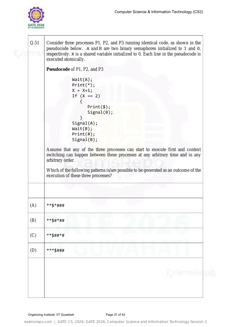 GATE CS 2026 question paper, GATE 2026, Computer Science and Information Technology Session 2, page 37 of 42