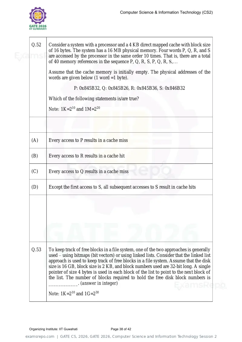 GATE CS 2026 question paper, GATE 2026, Computer Science and Information Technology Session 2, page 38 of 42