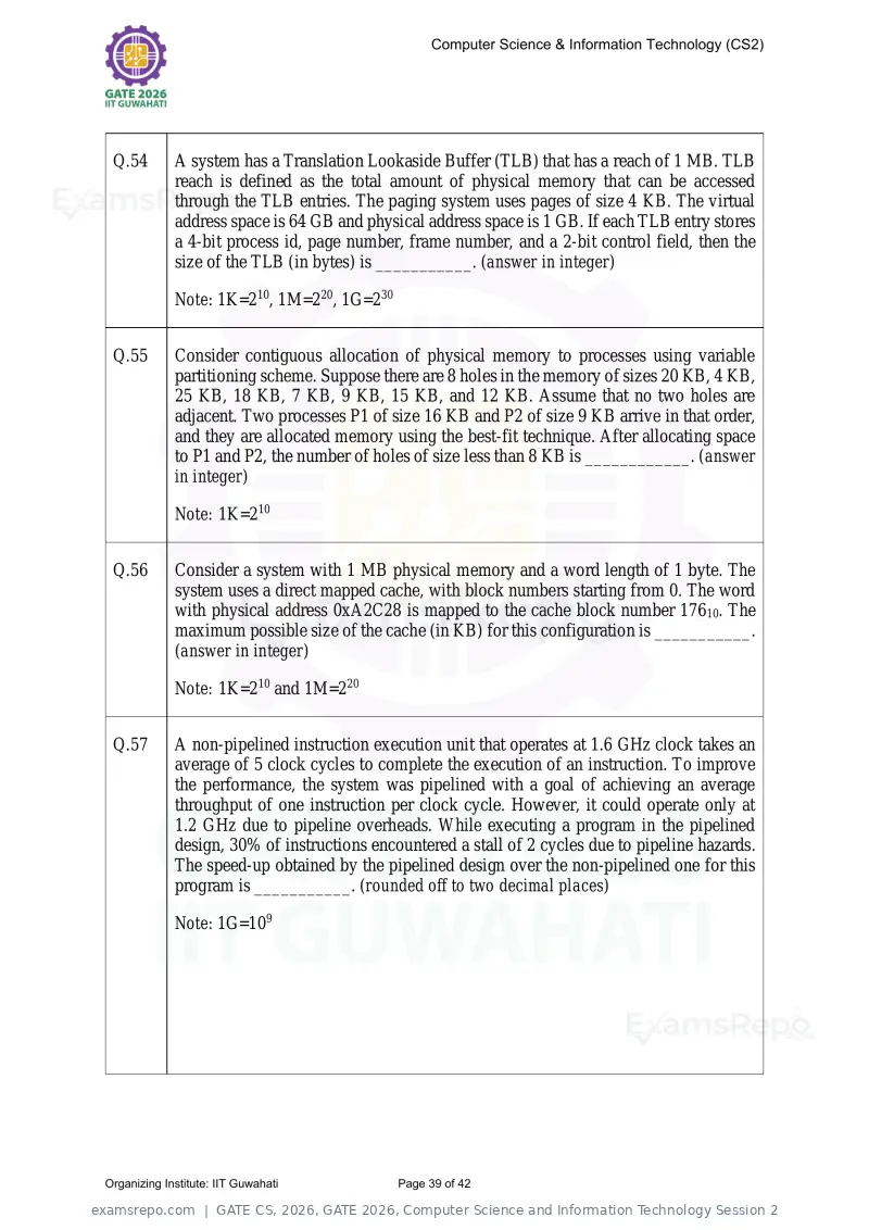 GATE CS 2026 question paper, GATE 2026, Computer Science and Information Technology Session 2, page 39 of 42
