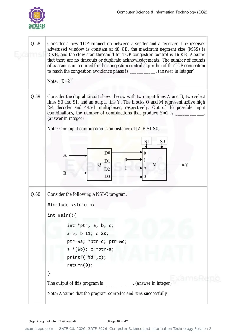 GATE CS 2026 question paper, GATE 2026, Computer Science and Information Technology Session 2, page 40 of 42