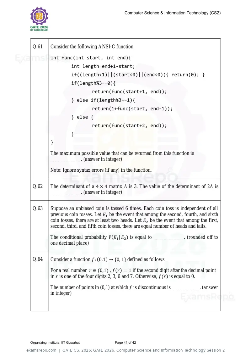 GATE CS 2026 question paper, GATE 2026, Computer Science and Information Technology Session 2, page 41 of 42