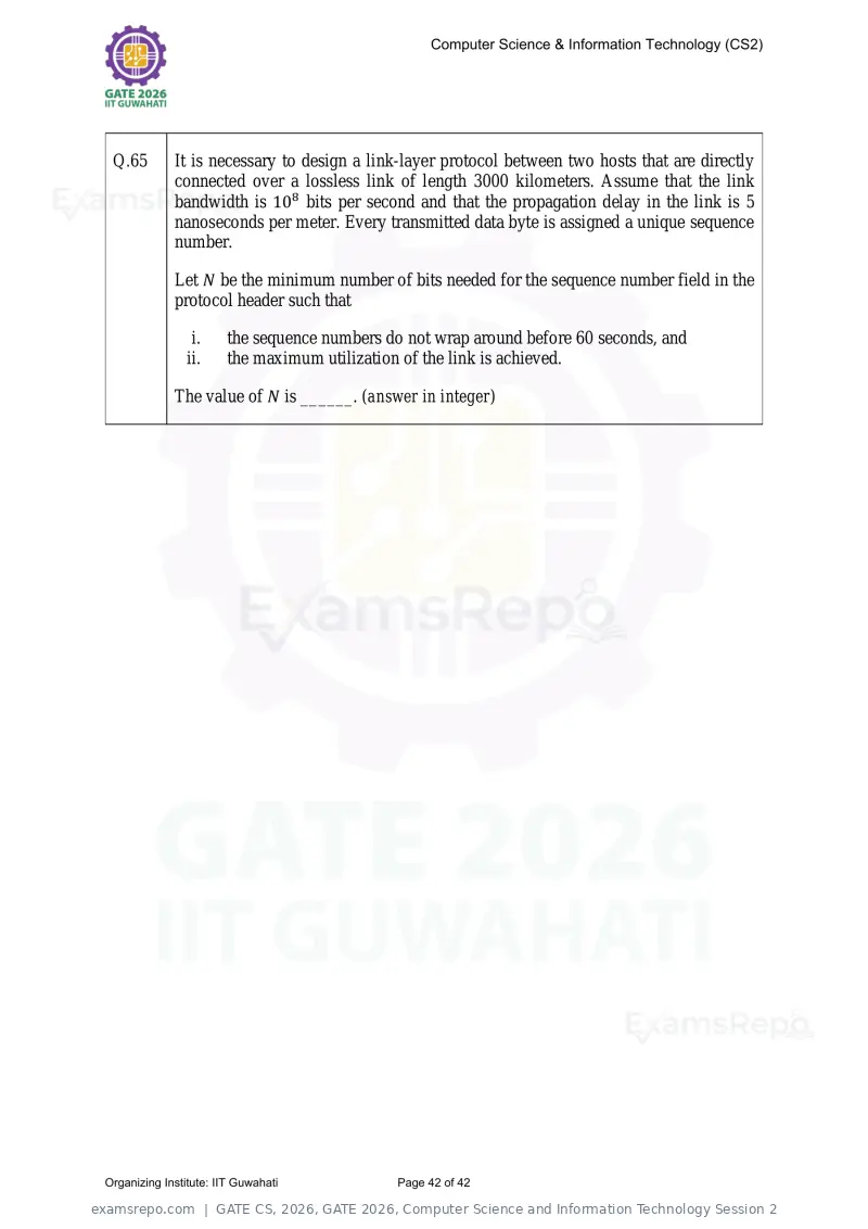 GATE CS 2026 question paper, GATE 2026, Computer Science and Information Technology Session 2, page 42 of 42