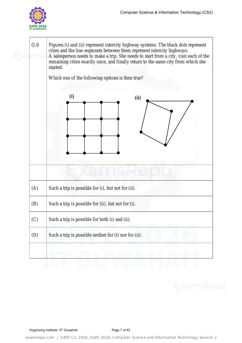 GATE CS 2026 question paper, GATE 2026, Computer Science and Information Technology Session 2, page 7 of 42