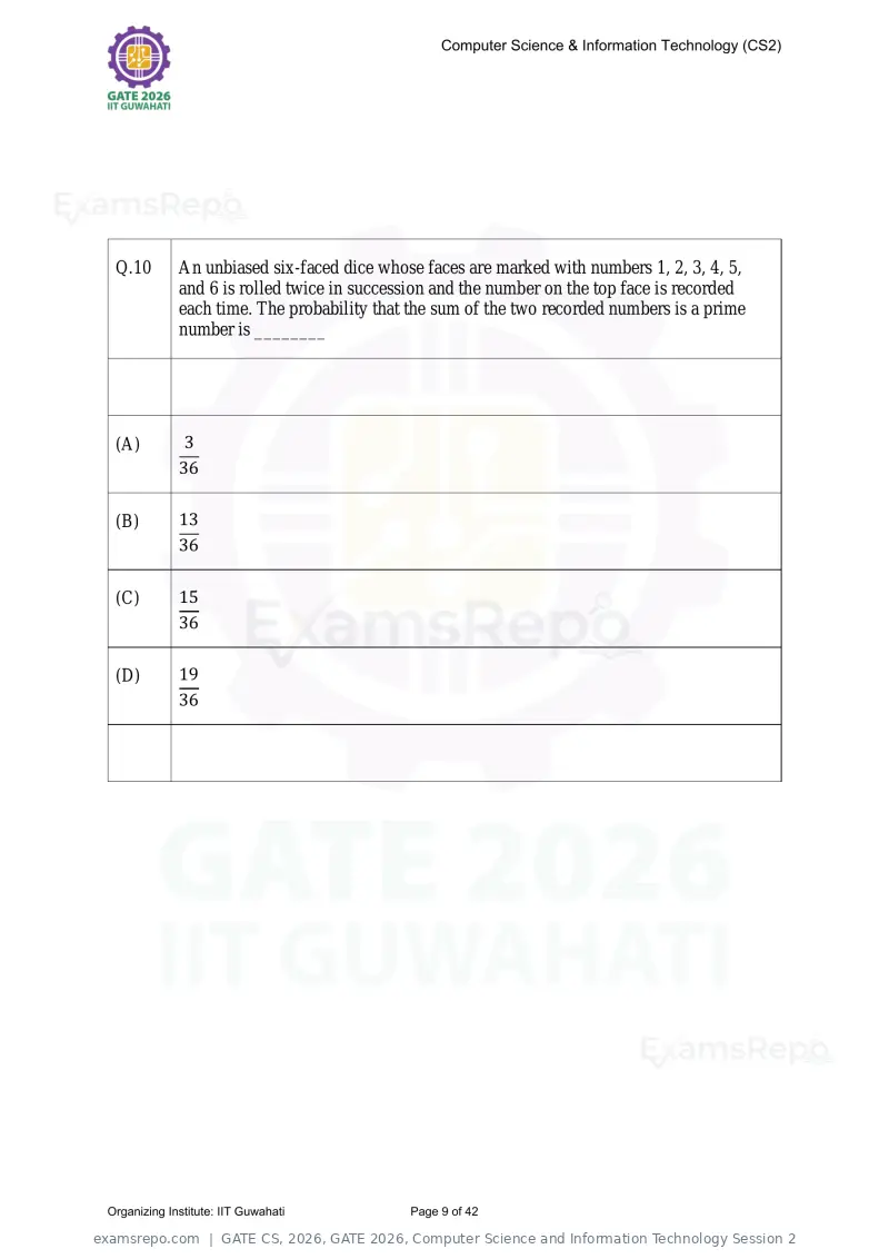 GATE CS 2026 question paper, GATE 2026, Computer Science and Information Technology Session 2, page 9 of 42