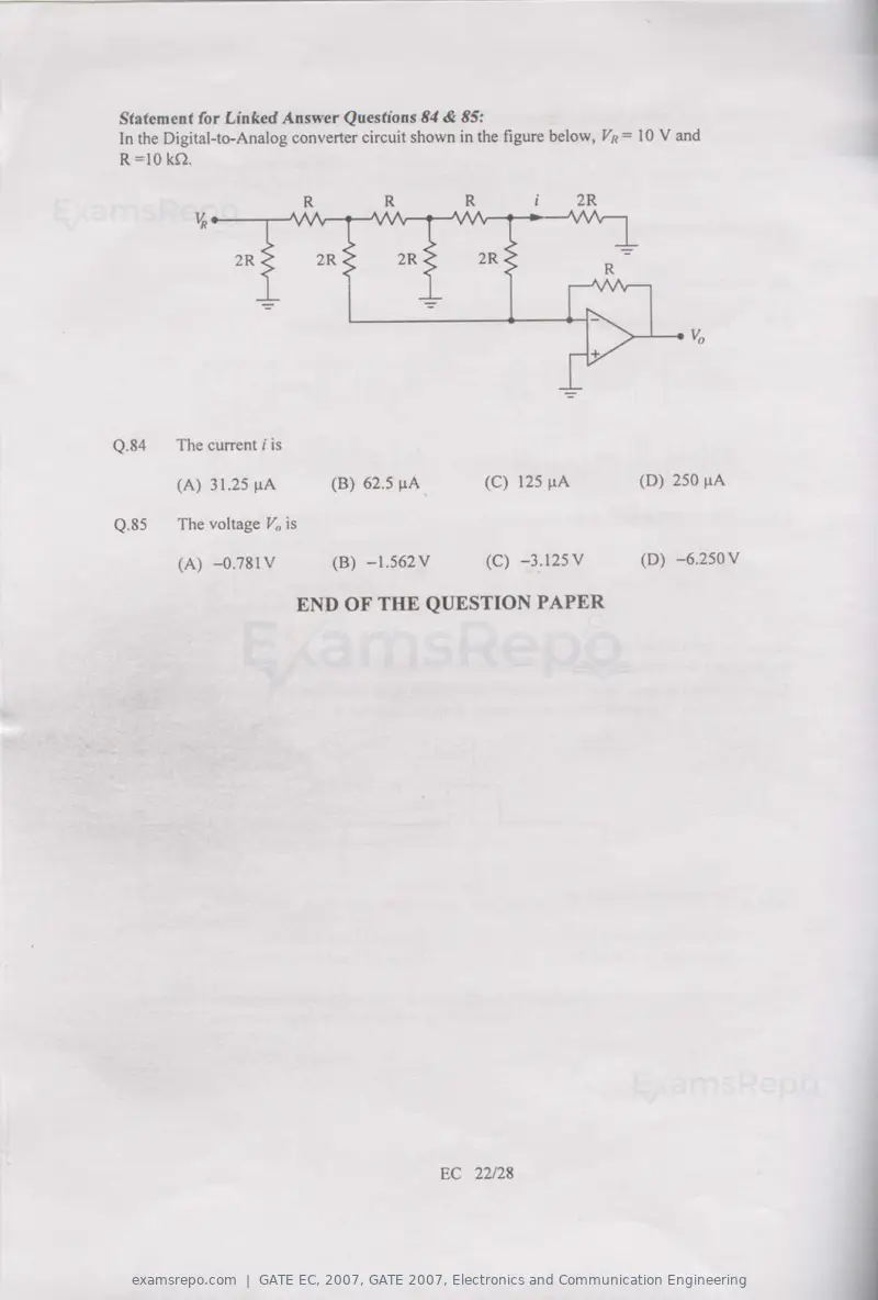 GATE EC 2007 question paper, GATE 2007, Electronics and Communication Engineering, page 22 of 22