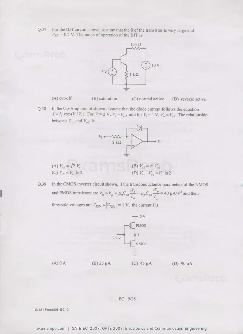 GATE EC 2007 question paper, GATE 2007, Electronics and Communication Engineering, page 9 of 22