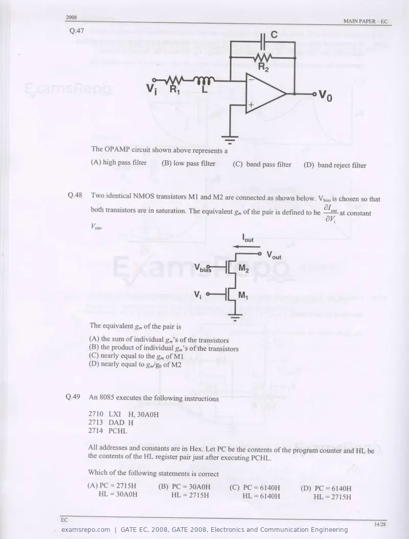 GATE EC 2008 question paper, GATE 2008, Electronics and Communication Engineering, page 14 of 24