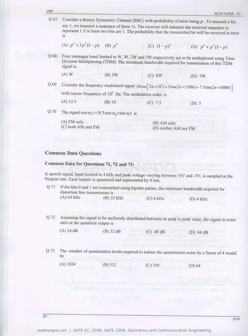 GATE EC 2008 question paper, GATE 2008, Electronics and Communication Engineering, page 20 of 24