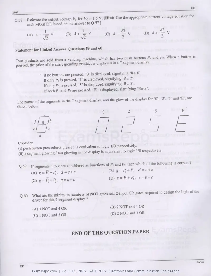 GATE EC 2009 question paper, GATE 2009, Electronics and Communication Engineering, page 16 of 16