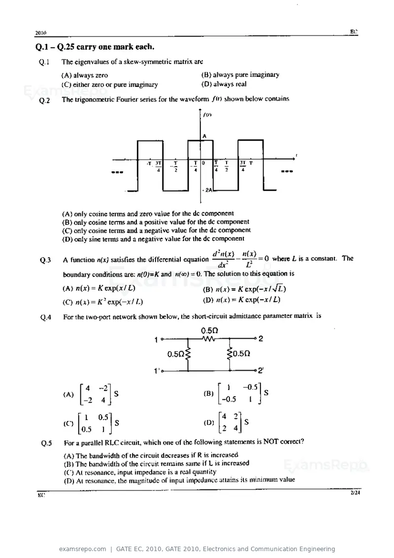 GATE EC 2010 question paper, GATE 2010, Electronics and Communication Engineering, page 2 of 24