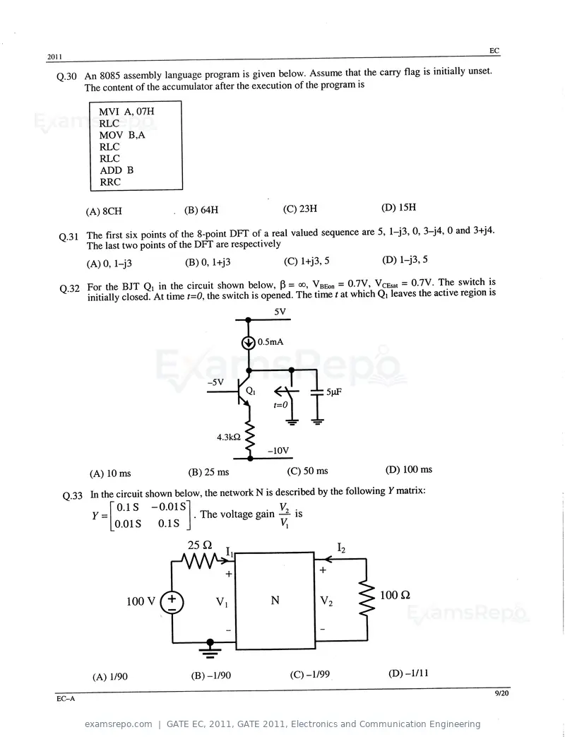 GATE EC 2011 question paper, GATE 2011, Electronics and Communication Engineering, page 9 of 17