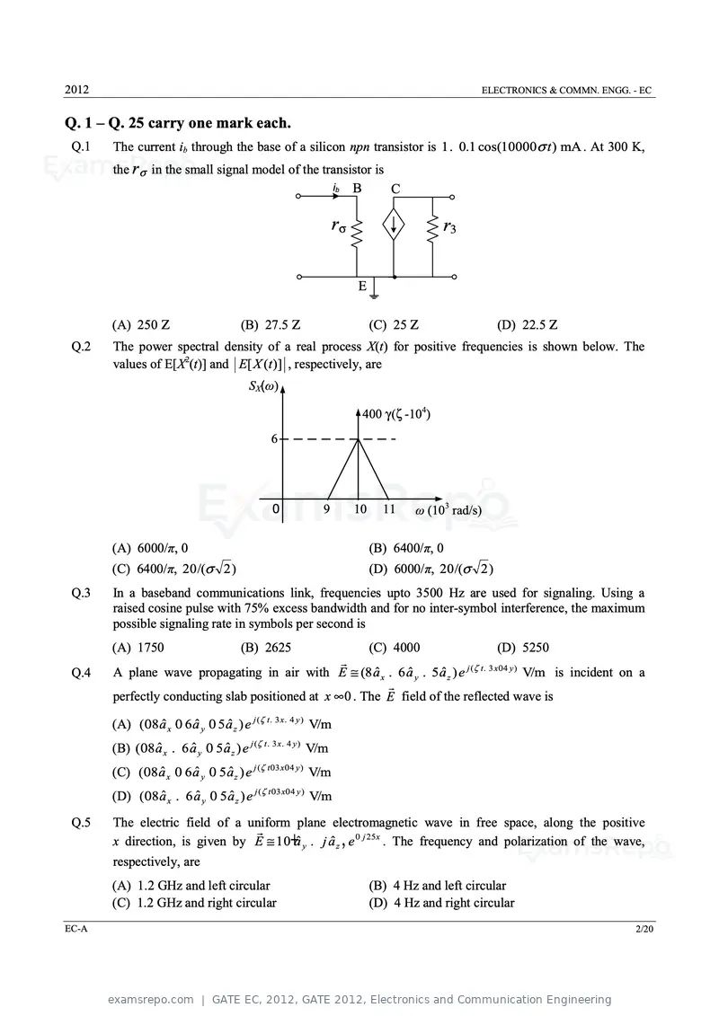 GATE EC 2012 question paper, GATE 2012, Electronics and Communication Engineering, page 2 of 16