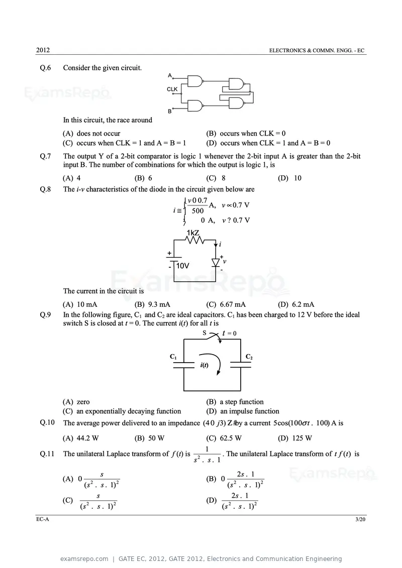 GATE EC 2012 question paper, GATE 2012, Electronics and Communication Engineering, page 3 of 16