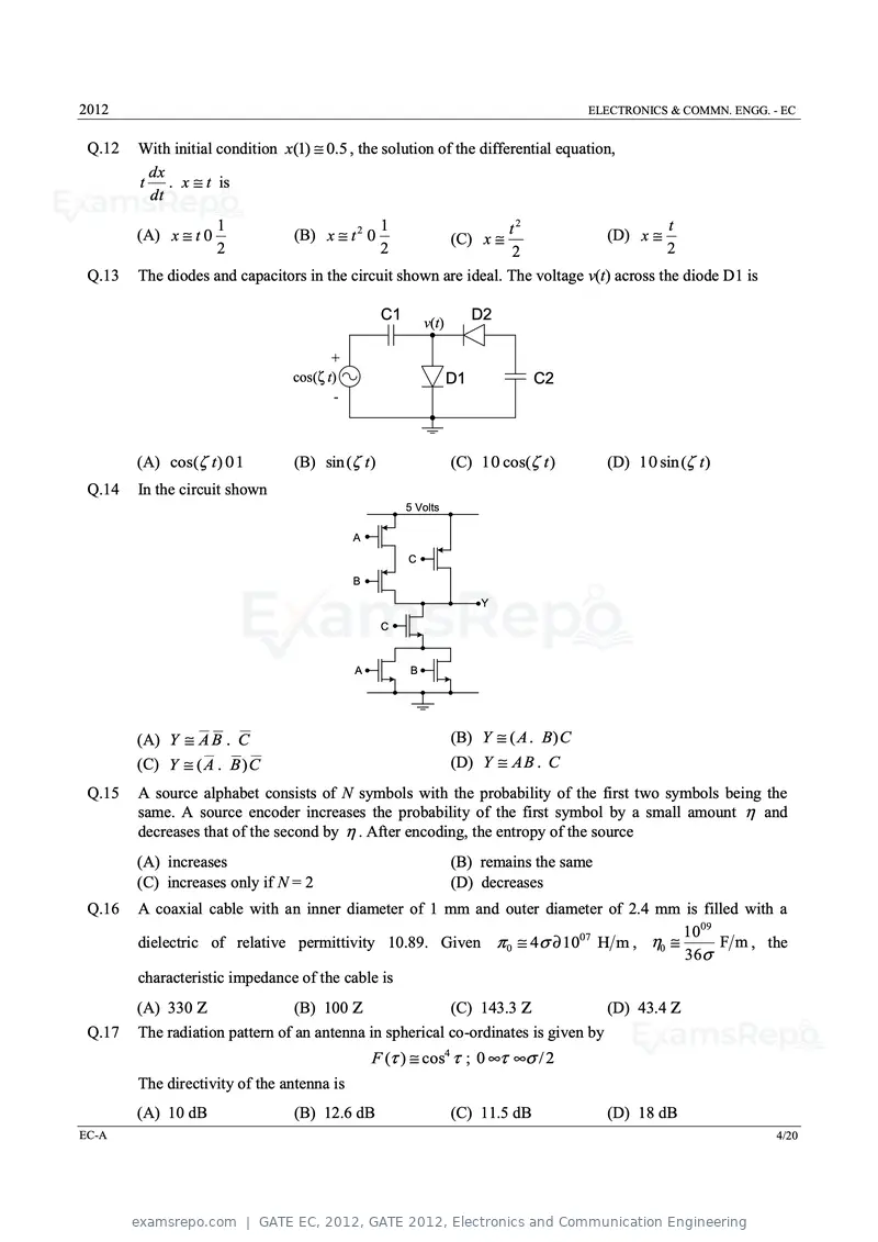 GATE EC 2012 question paper, GATE 2012, Electronics and Communication Engineering, page 4 of 16