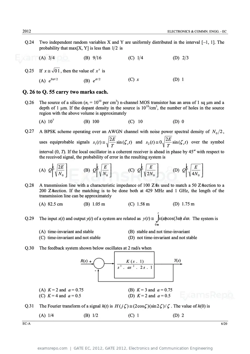 GATE EC 2012 question paper, GATE 2012, Electronics and Communication Engineering, page 6 of 16