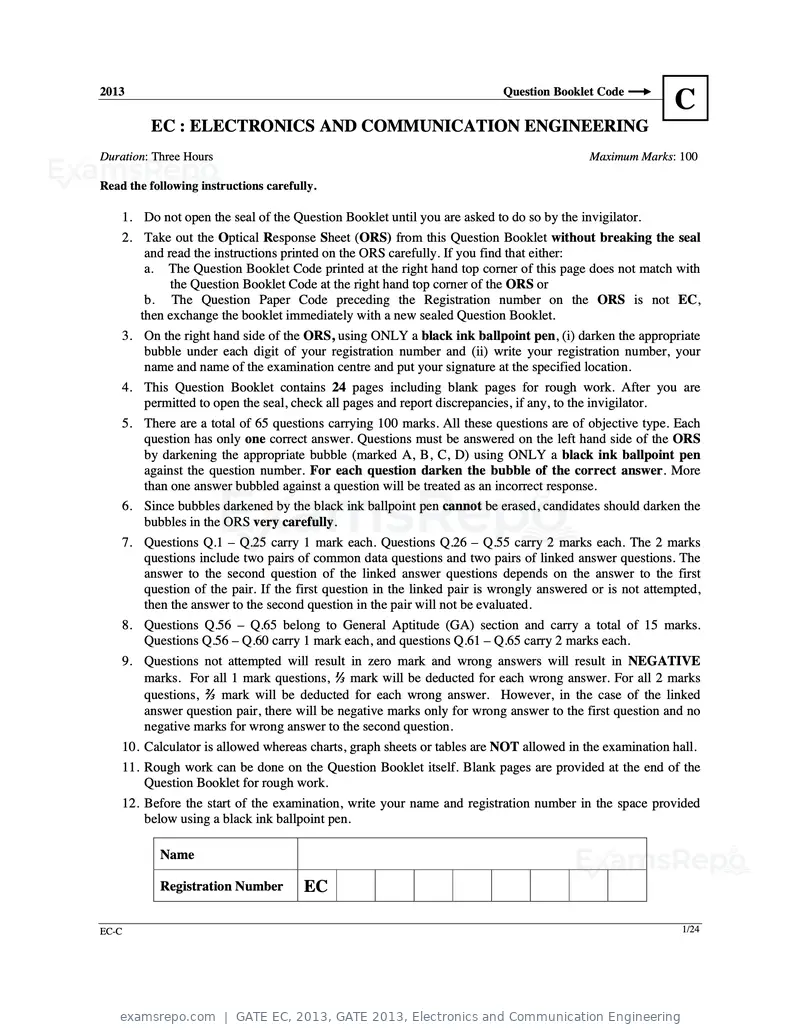 GATE EC 2013 question paper, GATE 2013, Electronics and Communication Engineering, page 40 of 76