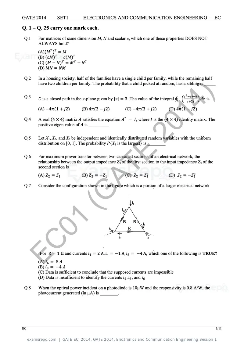 GATE EC 2014 question paper, GATE 2014, Electronics and Communication Engineering Session 1, page 8 of 83