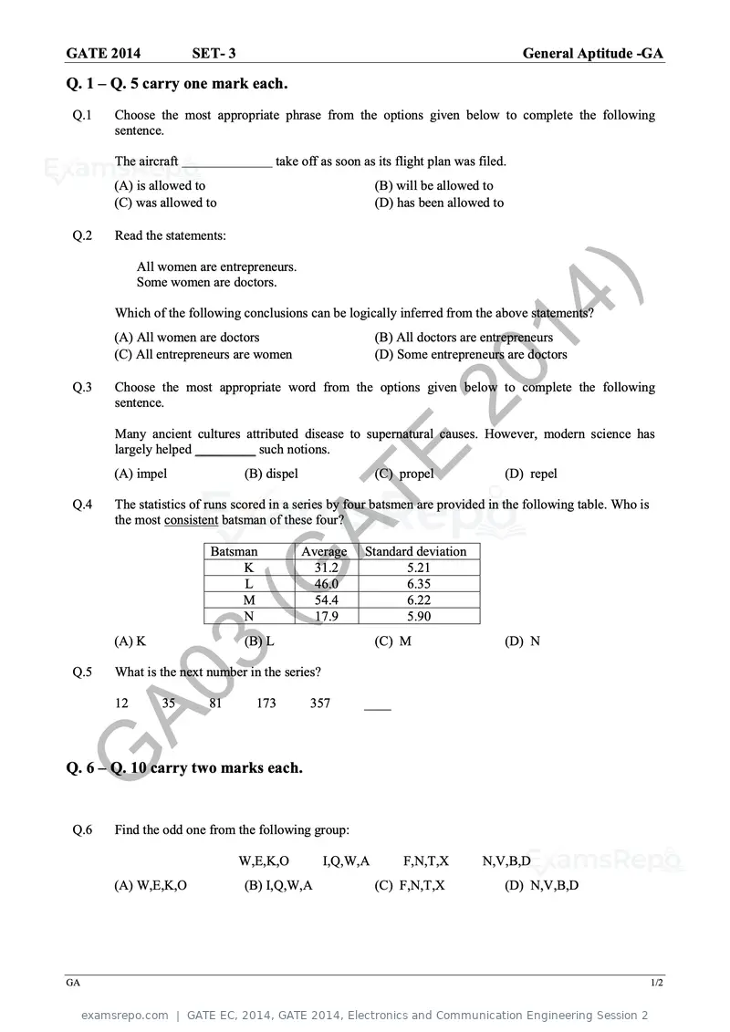 GATE EC 2014 question paper, GATE 2014, Electronics and Communication Engineering Session 2, page 6 of 83
