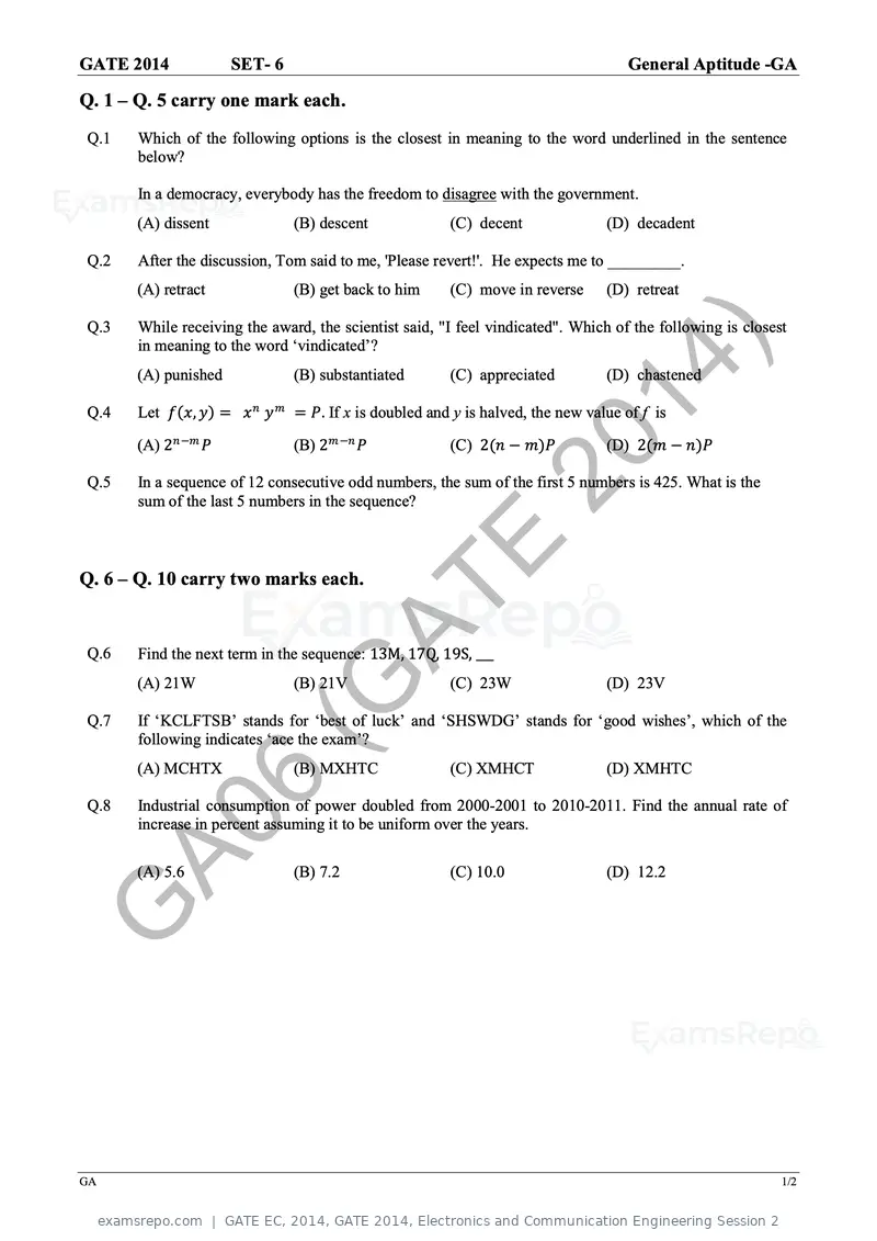 GATE EC 2014 question paper, GATE 2014, Electronics and Communication Engineering Session 2, page 68 of 83