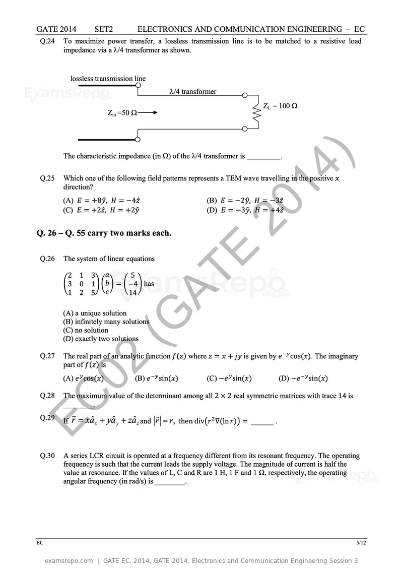 GATE EC 2014 question paper, GATE 2014, Electronics and Communication Engineering Session 3, page 31 of 83
