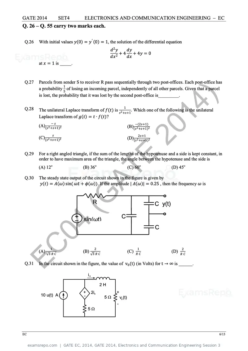 GATE EC 2014 question paper, GATE 2014, Electronics and Communication Engineering Session 3, page 75 of 83