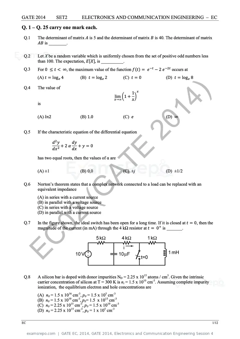 GATE EC 2014 question paper, GATE 2014, Electronics and Communication Engineering Session 4, page 27 of 83