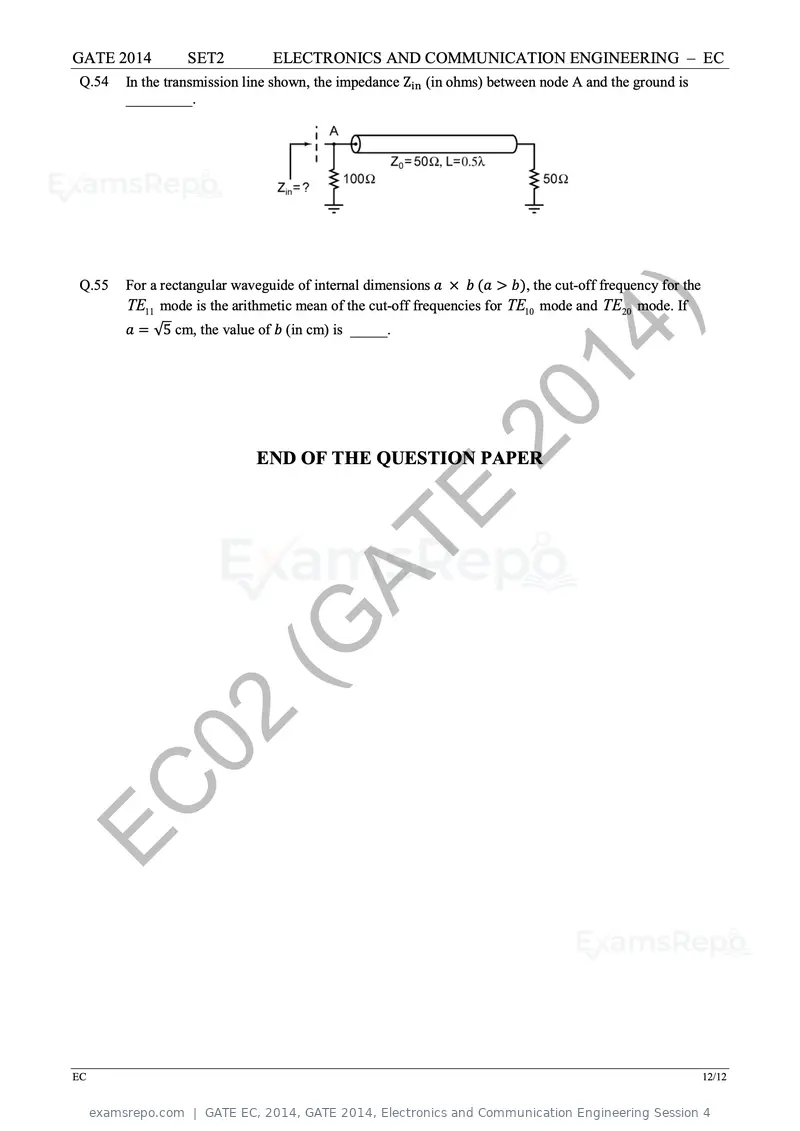 GATE EC 2014 question paper, GATE 2014, Electronics and Communication Engineering Session 4, page 38 of 83