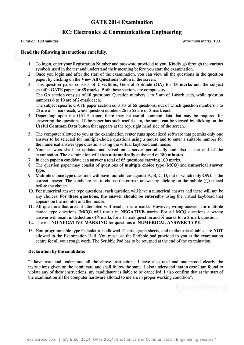 GATE EC 2014 question paper, GATE 2014, Electronics and Communication Engineering Session 4, page 5 of 83